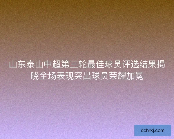 山东泰山中超第三轮最佳球员评选结果揭晓全场表现突出球员荣耀加冕